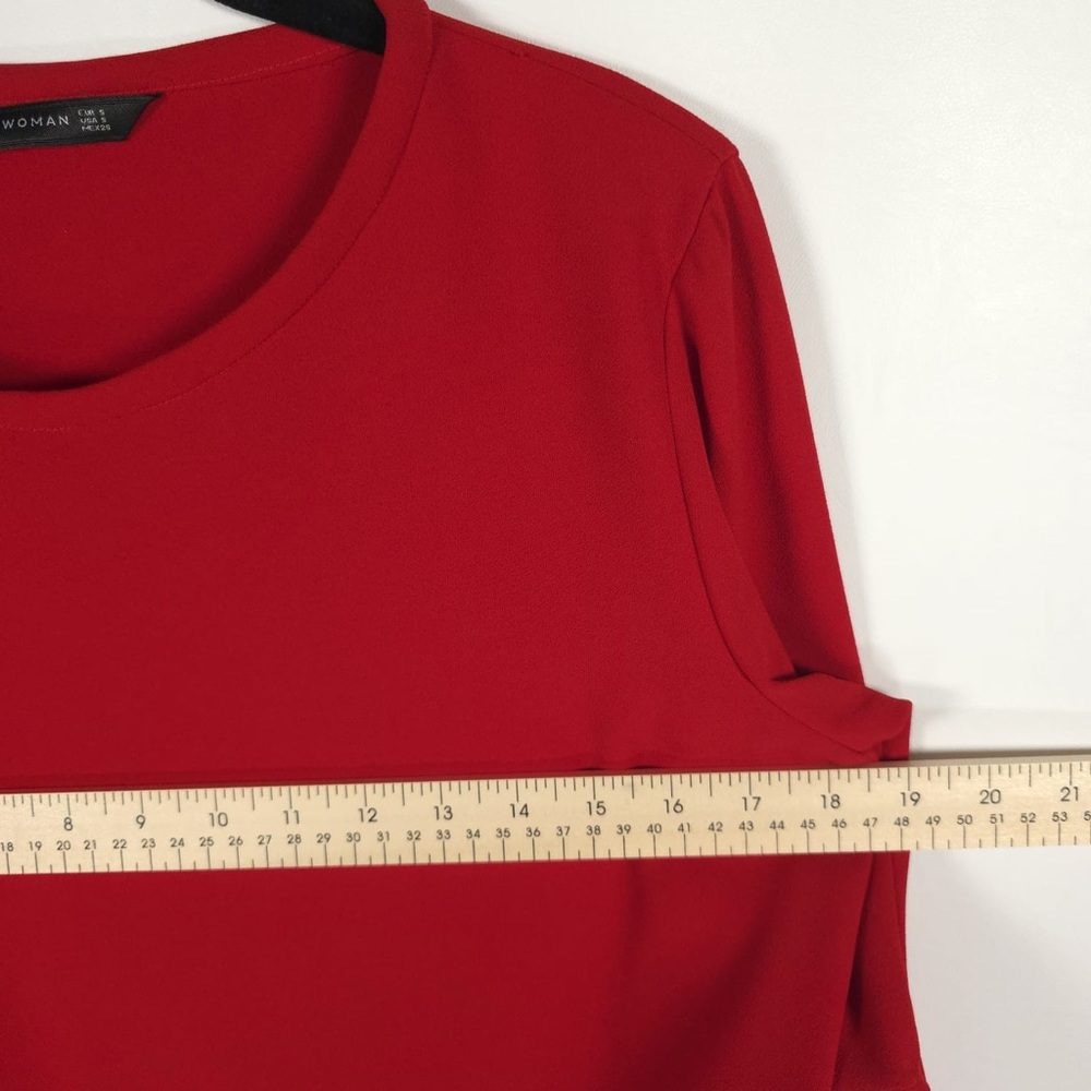 ZARA WOMAN Pleated Flare‎ Ruffle Bell Sleeves Red Blouse Top Size SMALL - Picture 6 of 14